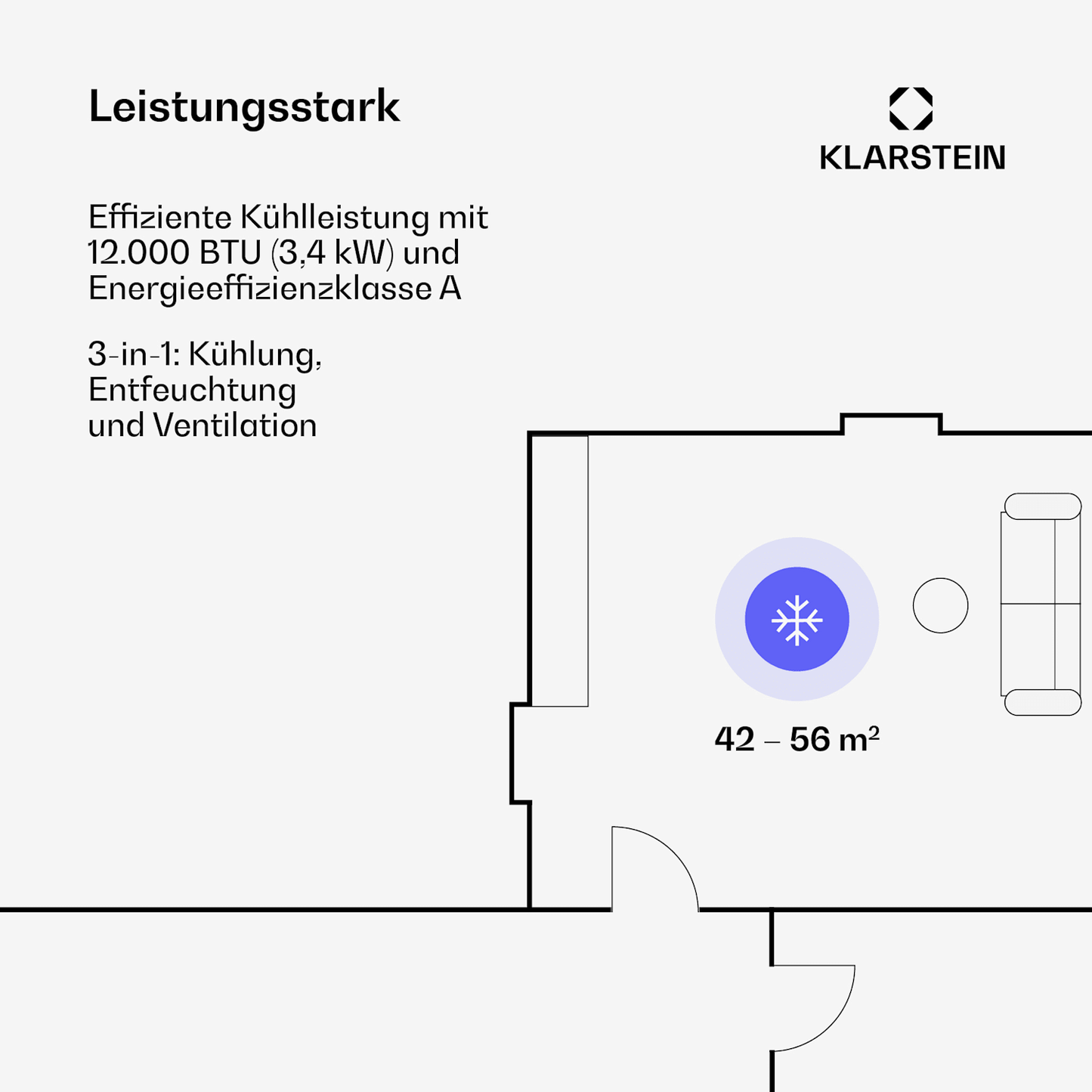 Klarstein Kraftwerk Smart 12000 BTU Mobile Klimaanlage R290 50dB 56m²