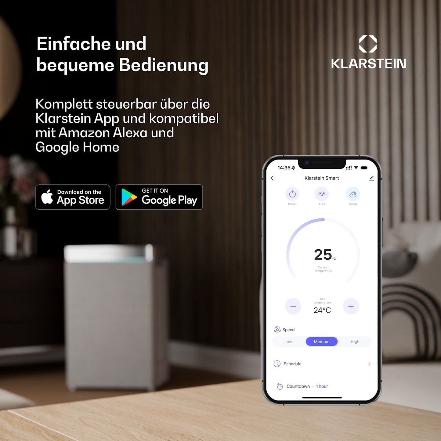Klarstein AireLux Smart 14000 BTU Mobile Klimaanlage R290 App 65m² Grau