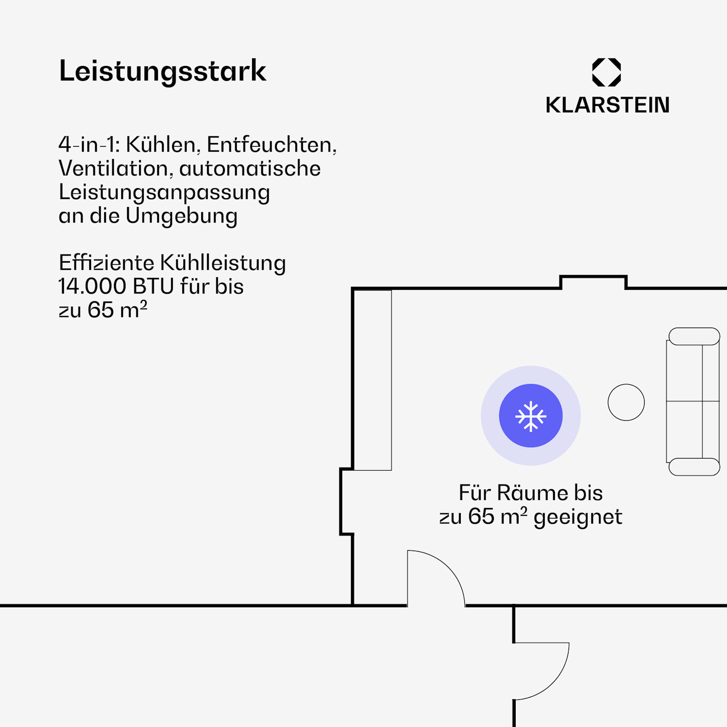 Klarstein AireLux Smart 14000 BTU Mobile Klimaanlage R290 App 65m² Dunkelgrau